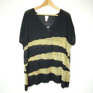 NWT Chicos Jazzy Jessica Pullover Sweater Gold Black Stripe XL Size 3 Lightning